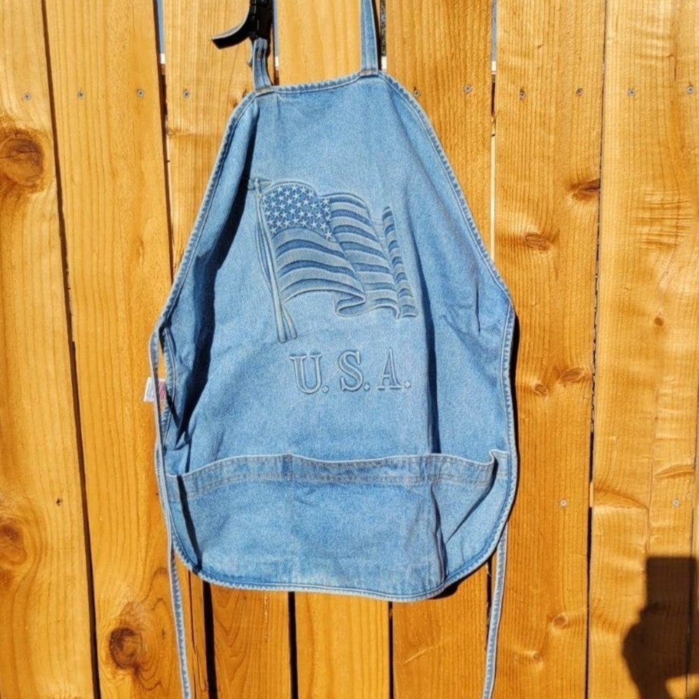 Vintage Embossed American Flag Denim Jean apron Garage Cooking